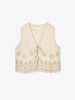 NWT Zara Linen-Blend Vest with Embroidery Size XS